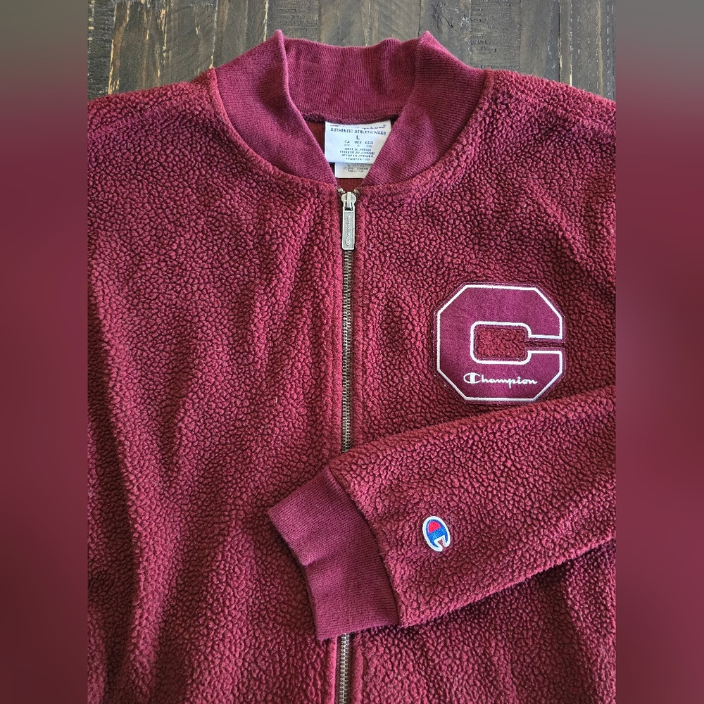 Champion Sherpa Zip-Up Jacket Burgundy Mens Size Large